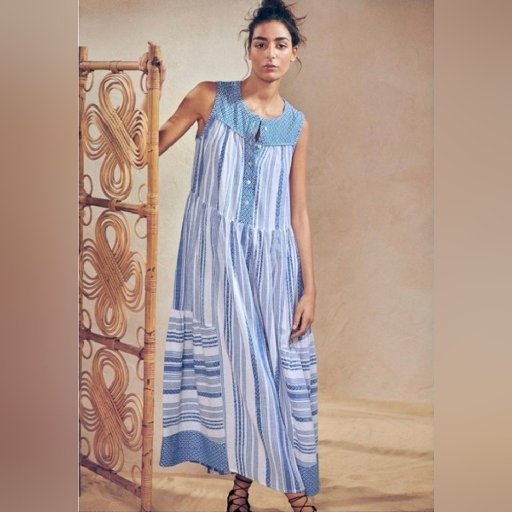 Wrap London Blue White Striped Cotton Sundress with Pockets